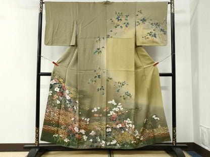 平和屋着物●訪問着　刺繍　立波椿花文　暈し染め　金彩　正絹　逸品　CABG0631yc