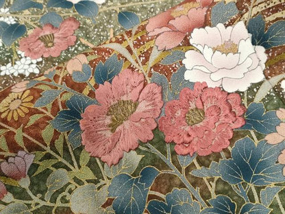 平和屋着物●訪問着　刺繍　立波椿花文　暈し染め　金彩　正絹　逸品　CABG0631yc
