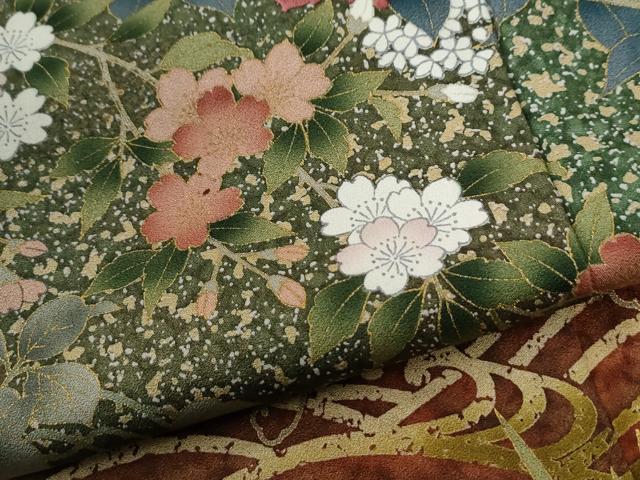 平和屋着物●訪問着　刺繍　立波椿花文　暈し染め　金彩　正絹　逸品　CABG0631yc