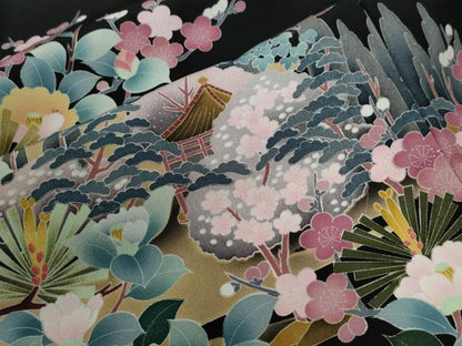 平和屋着物●豪華黒留袖　友禅　作家物　枝松葉風景花文　正絹　逸品　CABG0632yc