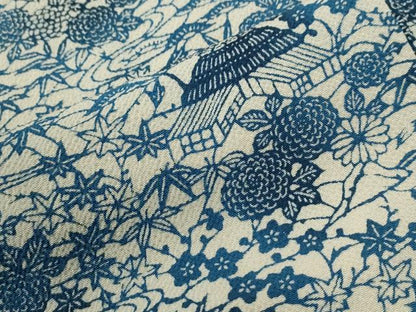 平和屋着物●上質な小紋　藍　型染め　竜田川松竹梅風景文　鬼しぼ縮緬　正絹　逸品　未使用　CABG0633yc
