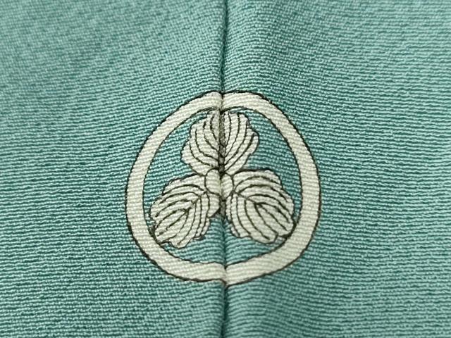 平和屋着物●上質な色無地　ワンポイント　枝花文　青磁色　ロング丈　正絹　逸品　CABG0635yc