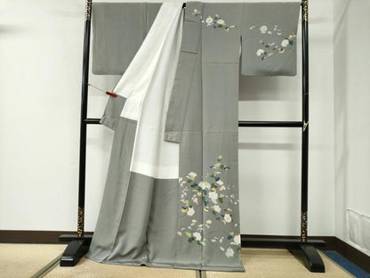平和屋着物●京加賀糸目友禅作家　山崎巌　訪問着　枝花文　ロング丈　正絹　逸品　CABG0642yc