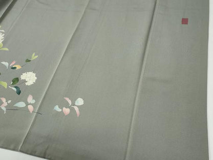 平和屋着物●京加賀糸目友禅作家　山崎巌　訪問着　枝花文　ロング丈　正絹　逸品　CABG0642yc