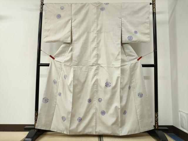 平和屋着物●訪問着　本場大島紬　白大島　一元絣　花唐草丸文　正絹　逸品　CABG0643yc
