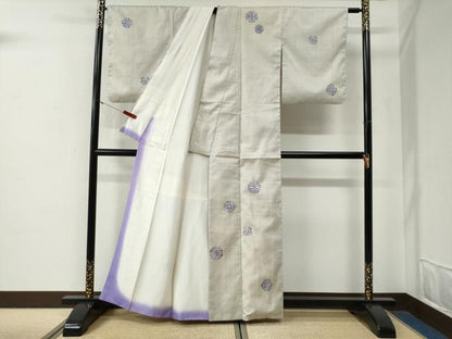 平和屋着物●訪問着　本場大島紬　白大島　一元絣　花唐草丸文　正絹　逸品　CABG0643yc