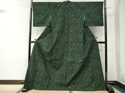 平和屋着物●結城紬　笹竹文　ロング丈　正絹　逸品　CABG0651yc