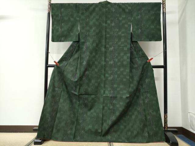 平和屋着物●結城紬　笹竹文　ロング丈　正絹　逸品　CABG0651yc