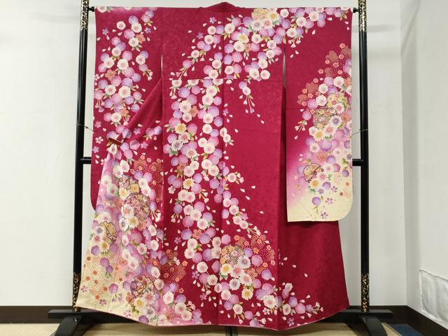 平和屋着物●豪華振袖　雪輪舞花文　ラメ糸　暈し染め　金彩　正絹　逸品　CABG0653yc