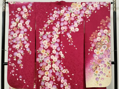 平和屋着物●豪華振袖　雪輪舞花文　ラメ糸　暈し染め　金彩　正絹　逸品　CABG0653yc
