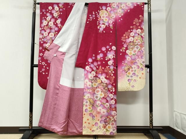 平和屋着物●豪華振袖　雪輪舞花文　ラメ糸　暈し染め　金彩　正絹　逸品　CABG0653yc