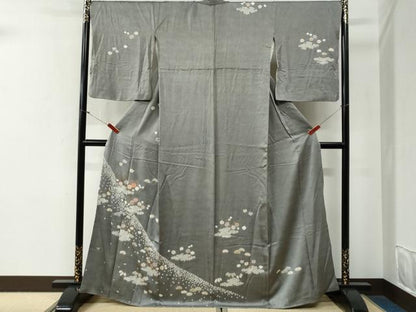 平和屋着物●訪問着　絞り　刺繍　笹梅文　金彩　正絹　逸品　CABG0654yc
