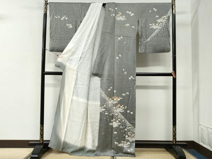 平和屋着物●訪問着　絞り　刺繍　笹梅文　金彩　正絹　逸品　CABG0654yc