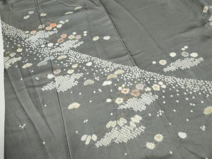 平和屋着物●訪問着　絞り　刺繍　笹梅文　金彩　正絹　逸品　CABG0654yc