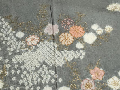 平和屋着物●訪問着　絞り　刺繍　笹梅文　金彩　正絹　逸品　CABG0654yc
