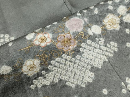 平和屋着物●訪問着　絞り　刺繍　笹梅文　金彩　正絹　逸品　CABG0654yc
