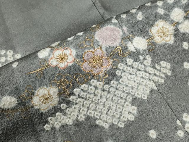 平和屋着物●訪問着　絞り　刺繍　笹梅文　金彩　正絹　逸品　CABG0654yc