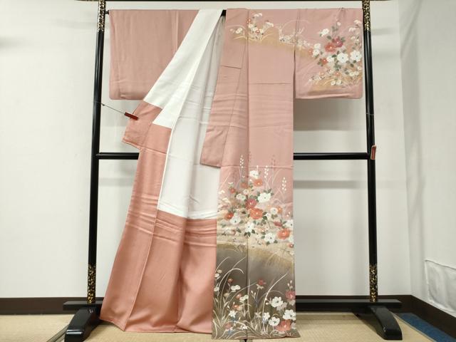 平和屋着物○訪問着 駒刺繍 枝花文 暈し染め 金彩 ロング