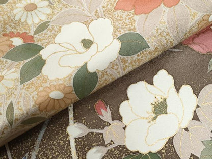 平和屋着物●訪問着　駒刺繍　枝花文　暈し染め　金彩　ロング丈　正絹　逸品　CABG0662yc