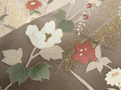 平和屋着物●訪問着　駒刺繍　枝花文　暈し染め　金彩　ロング丈　正絹　逸品　CABG0662yc