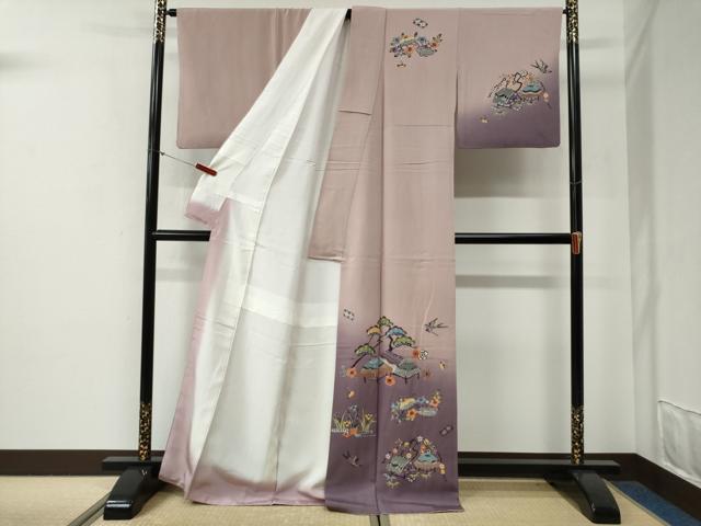 平和屋着物●訪問着　紅型　飛鳥松竹梅風景文　暈し染め　正絹　逸品　CABG0663yc