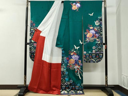 平和屋着物●豪華振袖　舞蝶御所車牡丹花文　暈し染め　金銀彩　正絹　逸品　CABG0666yc