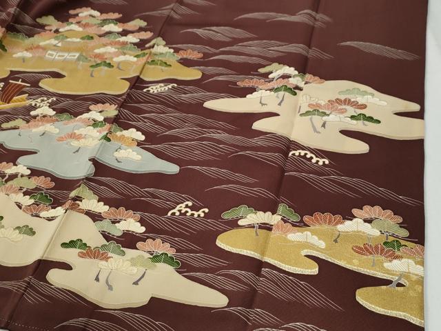 平和屋着物●訪問着　駒刺繍　浜松舟風景文　金彩　正絹　逸品　CABG0667yc
