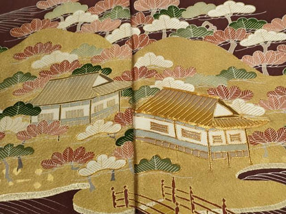 平和屋着物●訪問着　駒刺繍　浜松舟風景文　金彩　正絹　逸品　CABG0667yc