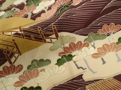 平和屋着物●訪問着　駒刺繍　浜松舟風景文　金彩　正絹　逸品　CABG0667yc