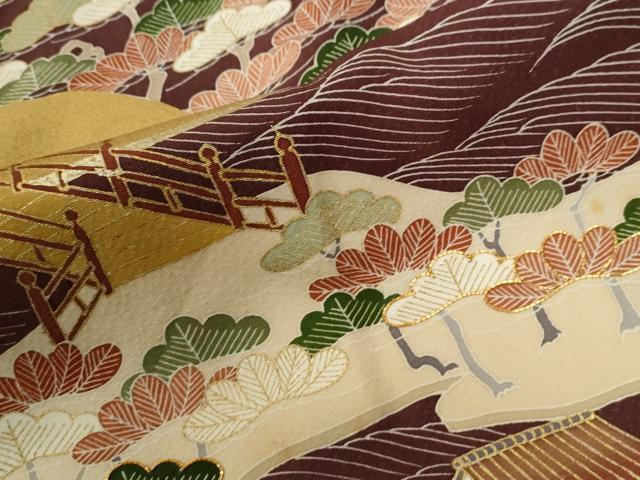 平和屋着物●訪問着　駒刺繍　浜松舟風景文　金彩　正絹　逸品　CABG0667yc
