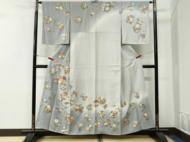 平和屋着物●訪問着　総刺繍　草花丸文　暈し染め　金彩　正絹　逸品　未使用　CABG0672yc