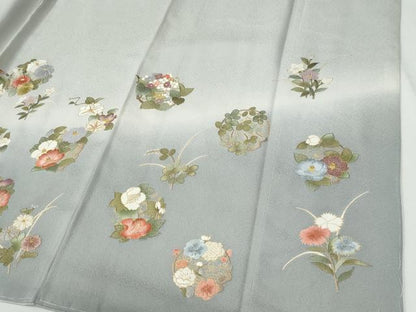 平和屋着物●訪問着　総刺繍　草花丸文　暈し染め　金彩　正絹　逸品　未使用　CABG0672yc