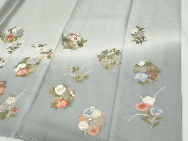 平和屋着物●訪問着　総刺繍　草花丸文　暈し染め　金彩　正絹　逸品　未使用　CABG0672yc