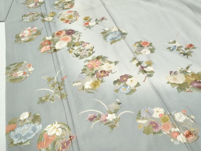平和屋着物●訪問着　総刺繍　草花丸文　暈し染め　金彩　正絹　逸品　未使用　CABG0672yc