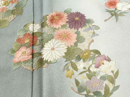 平和屋着物●訪問着　総刺繍　草花丸文　暈し染め　金彩　正絹　逸品　未使用　CABG0672yc