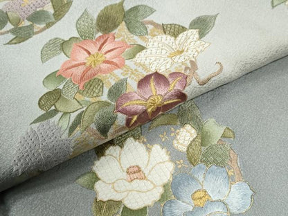 平和屋着物●訪問着　総刺繍　草花丸文　暈し染め　金彩　正絹　逸品　未使用　CABG0672yc