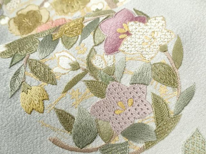 平和屋着物●訪問着　総刺繍　草花丸文　暈し染め　金彩　正絹　逸品　未使用　CABG0672yc