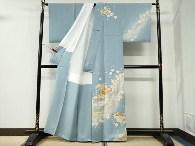 平和屋着物●訪問着　駒刺繍　文箱花唐草文　暈し染め　金彩　正絹　逸品　CABG0675yc