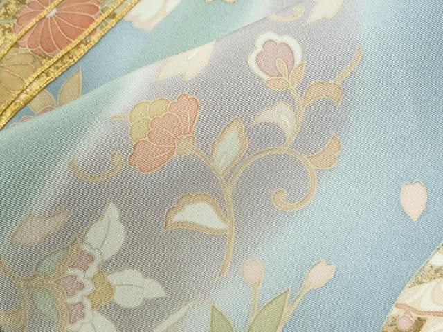 平和屋着物●訪問着　駒刺繍　文箱花唐草文　暈し染め　金彩　正絹　逸品　CABG0675yc