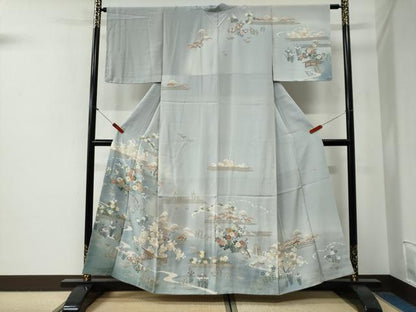 平和屋着物●高級染元　粋峰　林芳夫　京加賀友禅　訪問着　籬松竹梅草花文　暈し染め　金彩　正絹　逸品　未使用　CABG0680yc