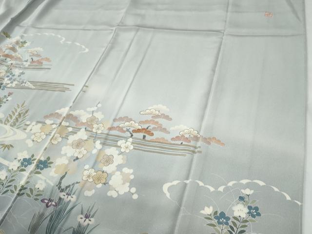 平和屋着物●高級染元　粋峰　林芳夫　京加賀友禅　訪問着　籬松竹梅草花文　暈し染め　金彩　正絹　逸品　未使用　CABG0680yc