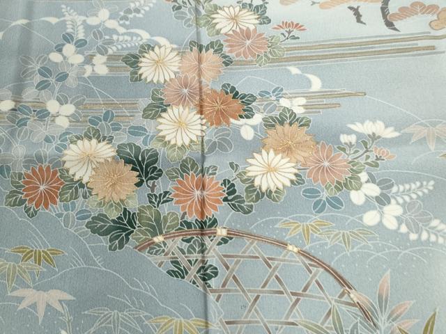 平和屋着物●高級染元　粋峰　林芳夫　京加賀友禅　訪問着　籬松竹梅草花文　暈し染め　金彩　正絹　逸品　未使用　CABG0680yc