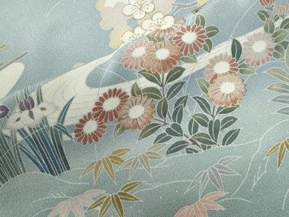 平和屋着物●高級染元　粋峰　林芳夫　京加賀友禅　訪問着　籬松竹梅草花文　暈し染め　金彩　正絹　逸品　未使用　CABG0680yc