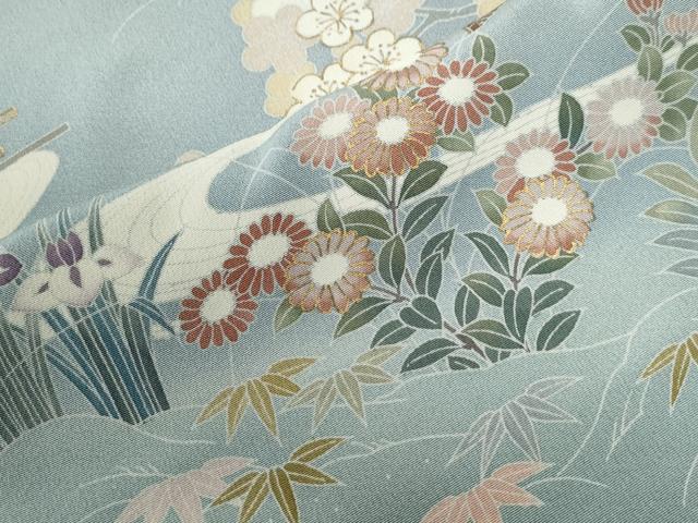 平和屋着物●高級染元　粋峰　林芳夫　京加賀友禅　訪問着　籬松竹梅草花文　暈し染め　金彩　正絹　逸品　未使用　CABG0680yc