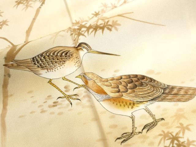 平和屋着物●長襦袢　無双仕立て　手描き　草木鳥文　暈し染め　正絹　逸品　CABG0681yc
