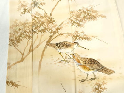 平和屋着物●長襦袢　無双仕立て　手描き　草木鳥文　暈し染め　正絹　逸品　CABG0681yc
