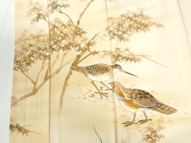 平和屋着物●長襦袢　無双仕立て　手描き　草木鳥文　暈し染め　正絹　逸品　CABG0681yc