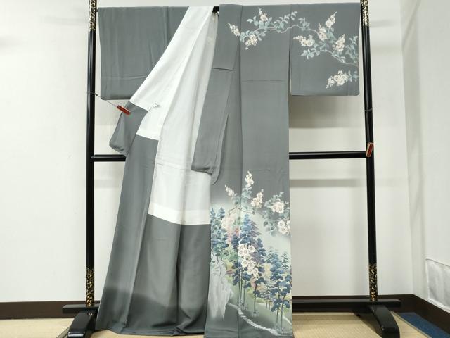 平和屋着物●訪問着　友禅　作家物　樹林風景枝花文　暈し染め　ロング丈　正絹　逸品　CABG0682yc