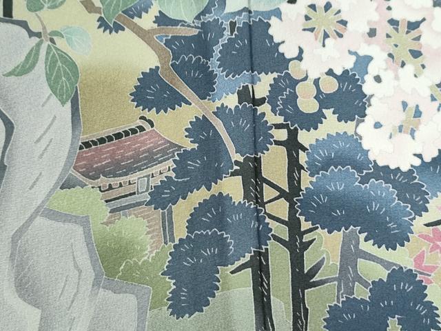 平和屋着物●訪問着　友禅　作家物　樹林風景枝花文　暈し染め　ロング丈　正絹　逸品　CABG0682yc