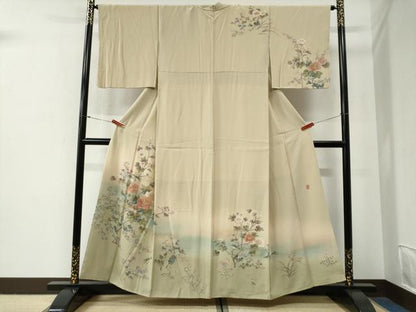 平和屋着物●訪問着　作家物　休み鳥枝花文　暈し染め　金彩　正絹　逸品　CABG0686yc